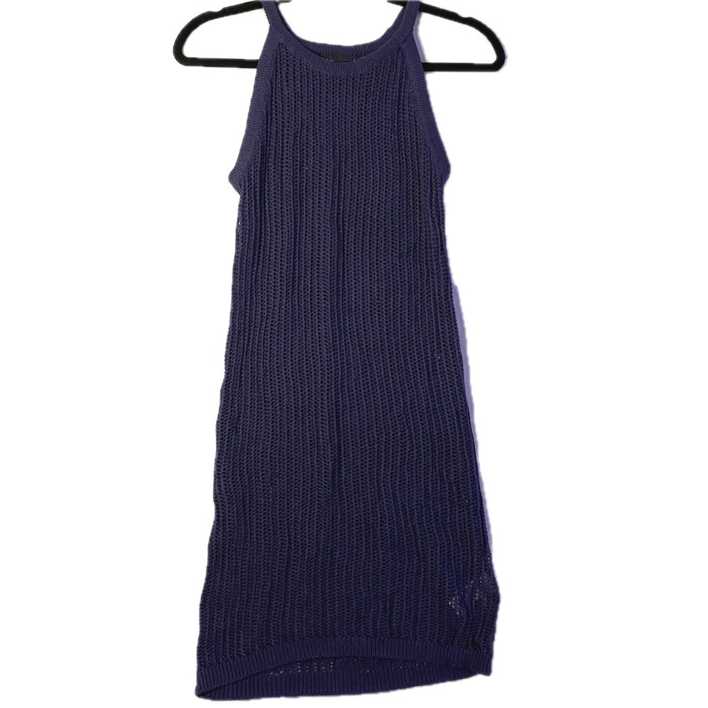 Tahari Sleeveless Knit Dress Womens XS Purple Crochet Halter Mini